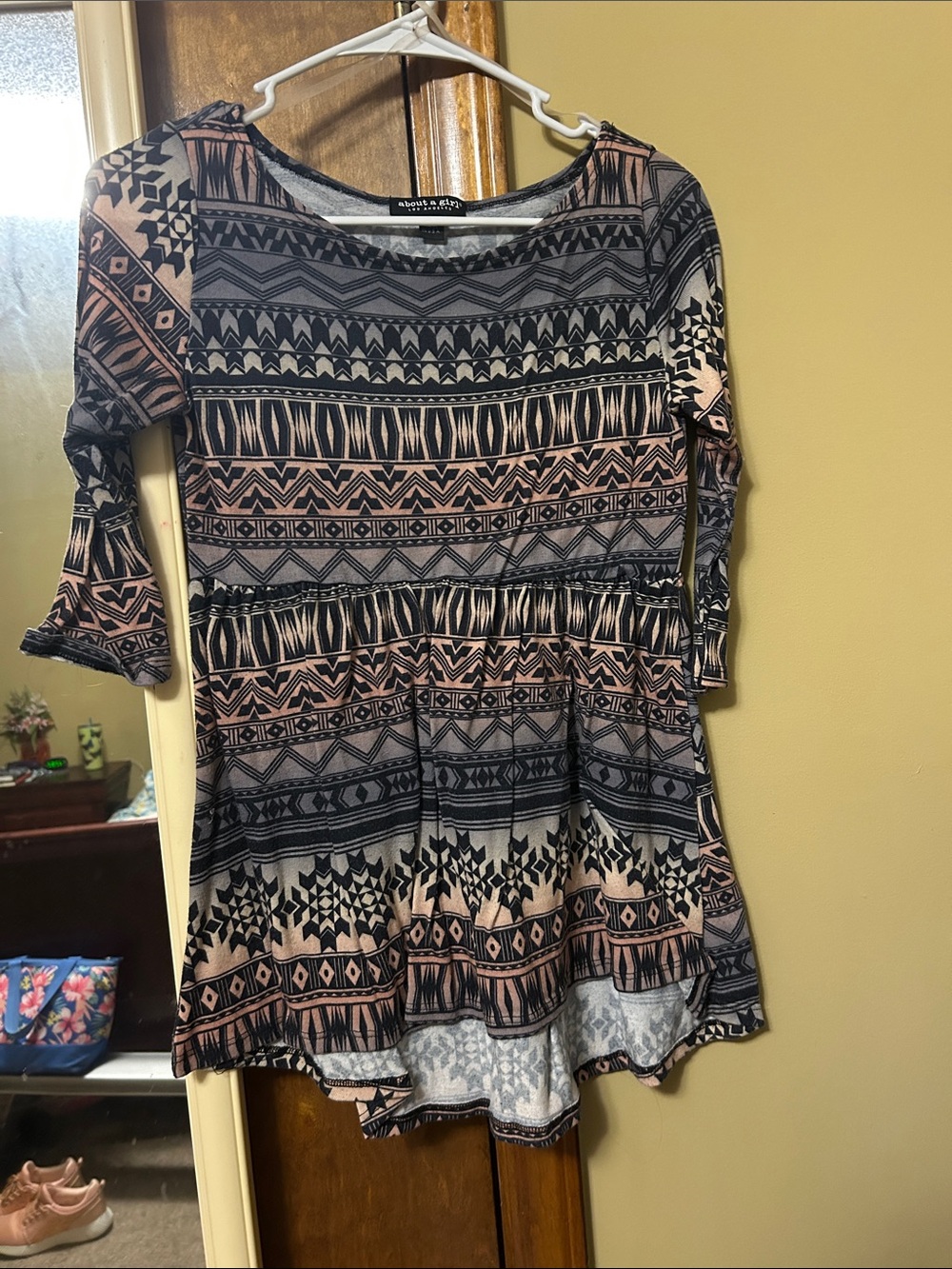 Tribal Print Babydoll Tunic - Black & Blush